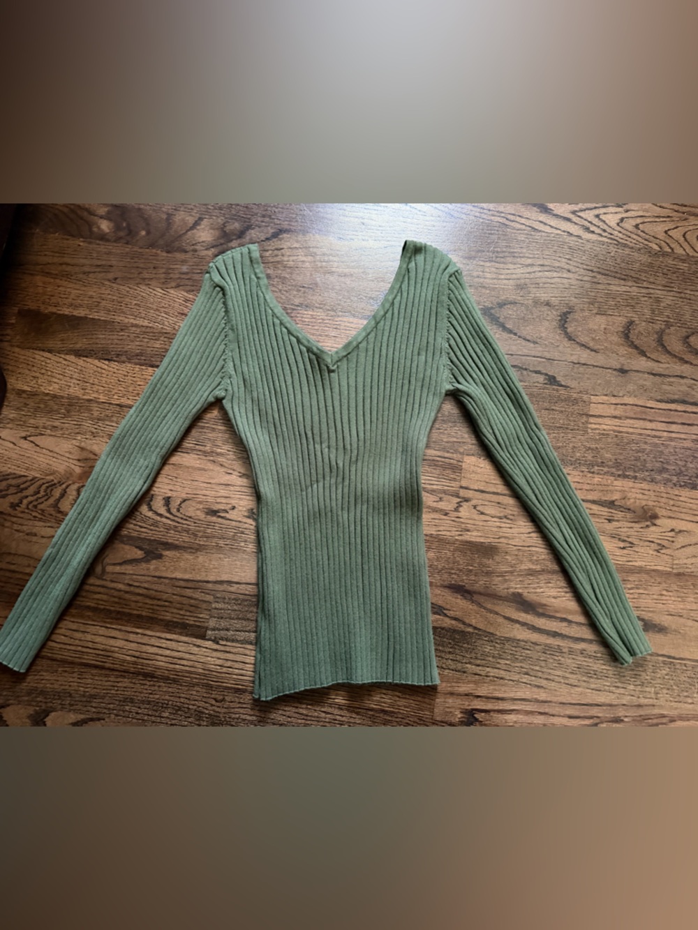 Women’s Ribbed V-Neck Long Sleeve Sweater - Olive Green Shein Size L